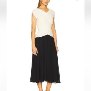 L’Academie Mikah Midi Dress in Black & Ivory